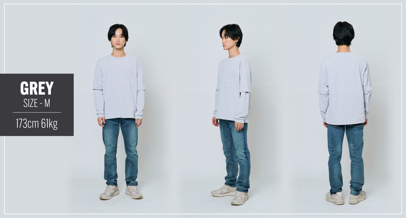 GREY SIZE M 173cm 61kg 長袖の着用イメージ