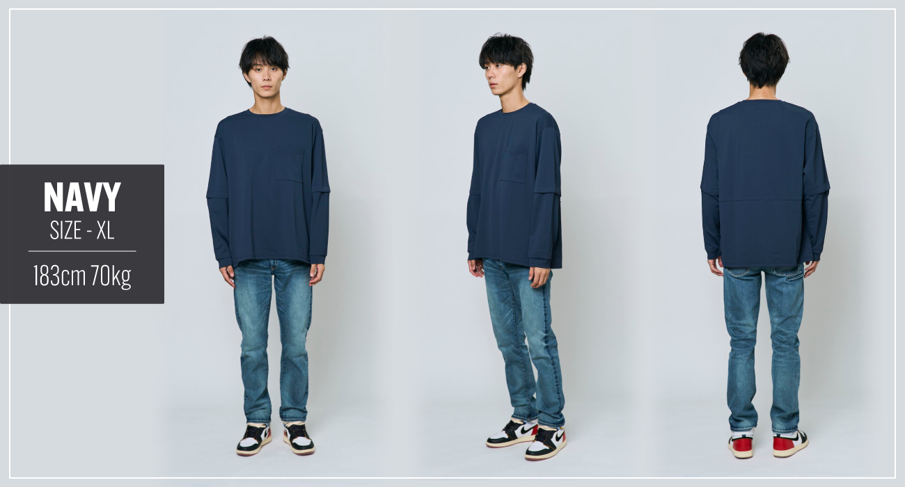 NAVY SIZE XL 183cm 70kg 長袖の着用イメージ