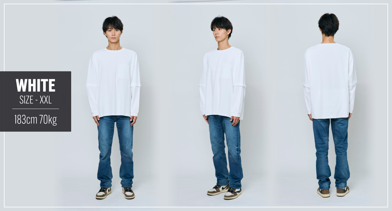 WHITE SIZE XXL 183cm 70kg 長袖の着用イメージ