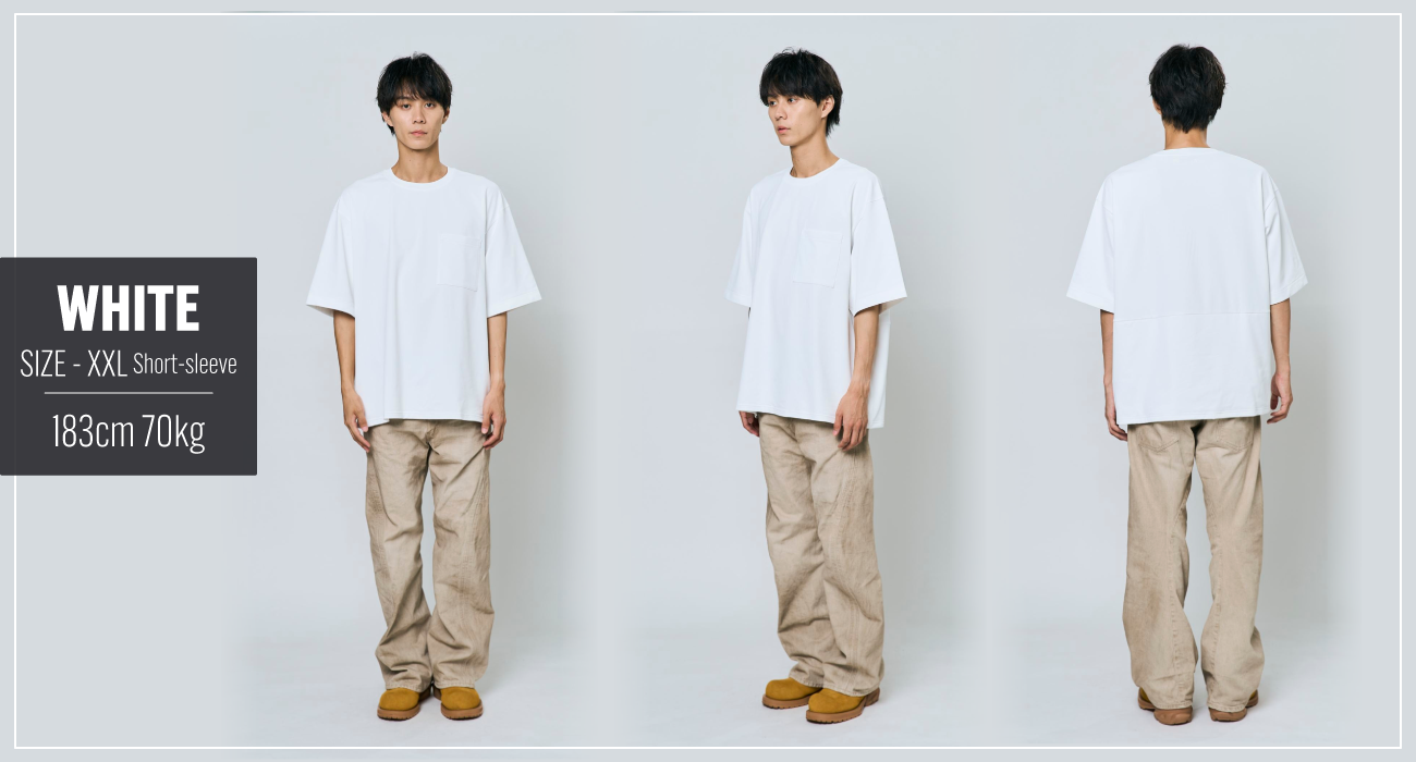 WHITE SIZE XXL 183cm 70kg 半袖の着用イメージ